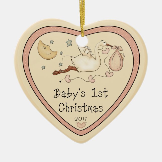 El primer ornamento del corazón de Navidad del beb (Frente)