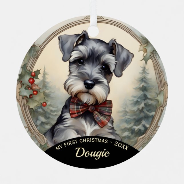 El primer ornamento navideño de Schnauzer Puppy (Anverso)