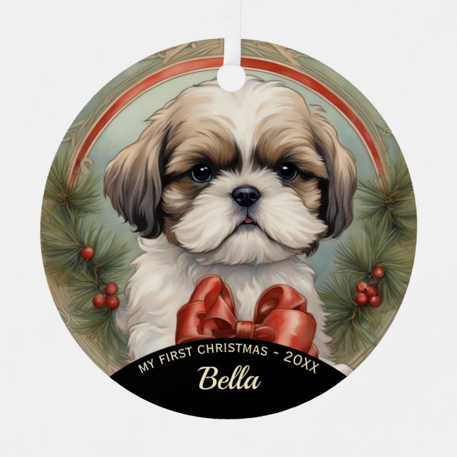 El primer ornamento navideño de Shih Tzu Puppy (Anverso)