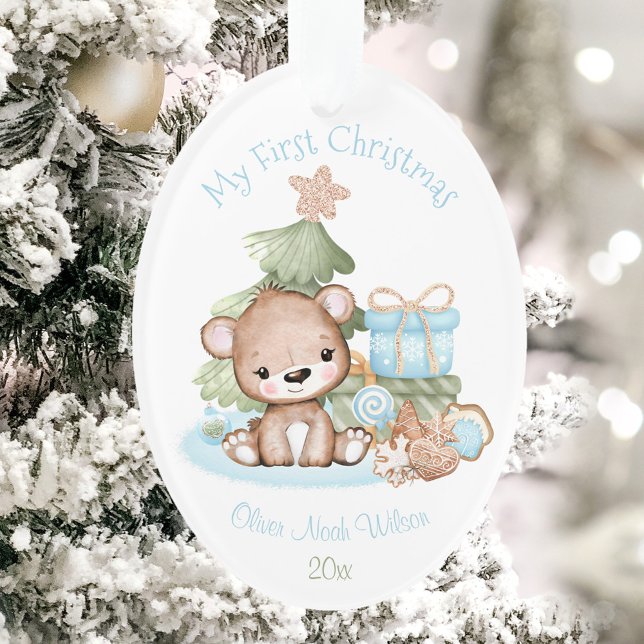 El primer ornamento navideño navideño del bebé cur (Cute Baby's First Oval Christmas Ornament Acrylic)