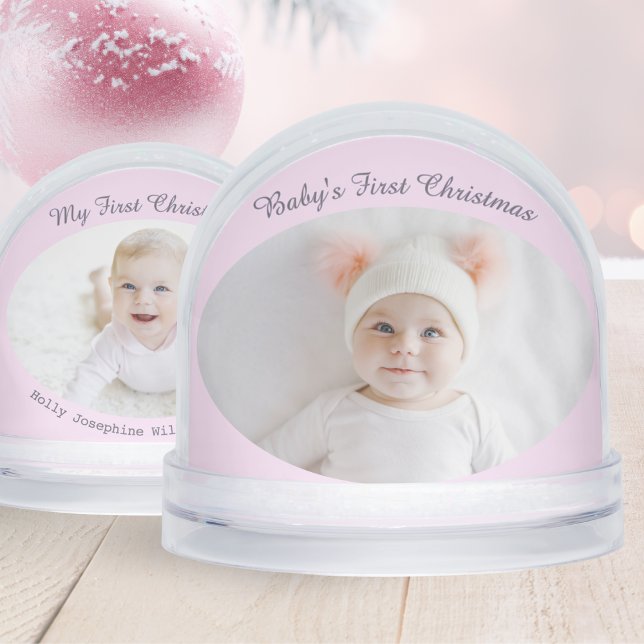 El primer Personalizado de Navidad del bebé Bonito (A cute snowglobe for baby's first Christmas, with custom photo on both sides)