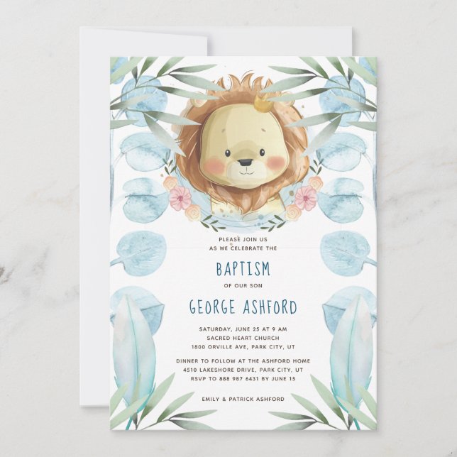 El Príncipe de León Niño Bebé Invitación al Bautis (Anverso)