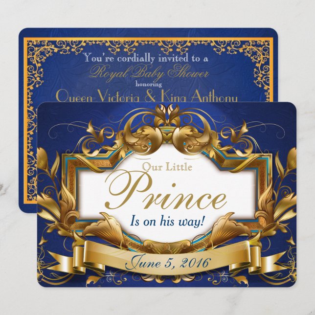 El Príncipe Real Elegante Bebé Invitaciones A La D (Anverso / Reverso)
