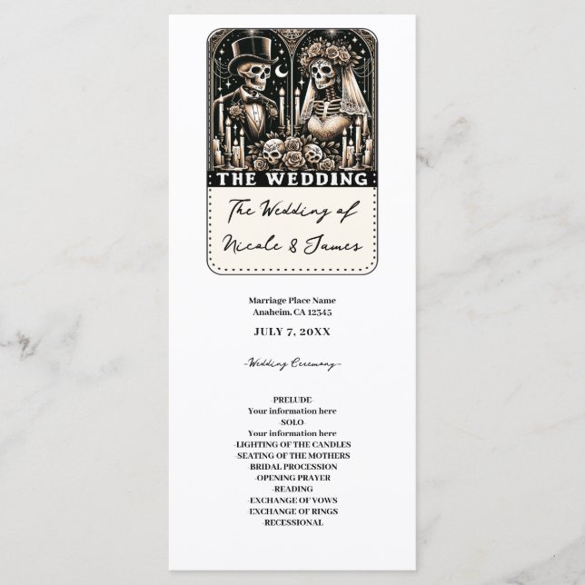 EL PROGRAMA DE BODAS DE ESQUELETOS DE TAROT NOVIA  (Anverso)