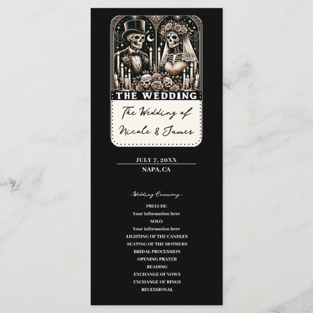 EL PROGRAMA DE BODAS DE ESQUELETOS DE TAROT NOVIA  (Anverso)