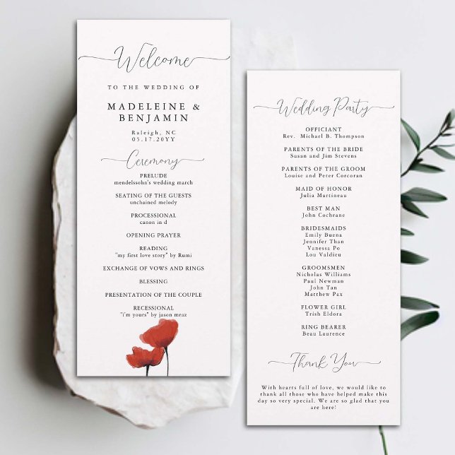 El programa de matrimonio elegante de los lapachos (wildflower poppies summer wedding ceremony program elegant art modern classic formal traditional)