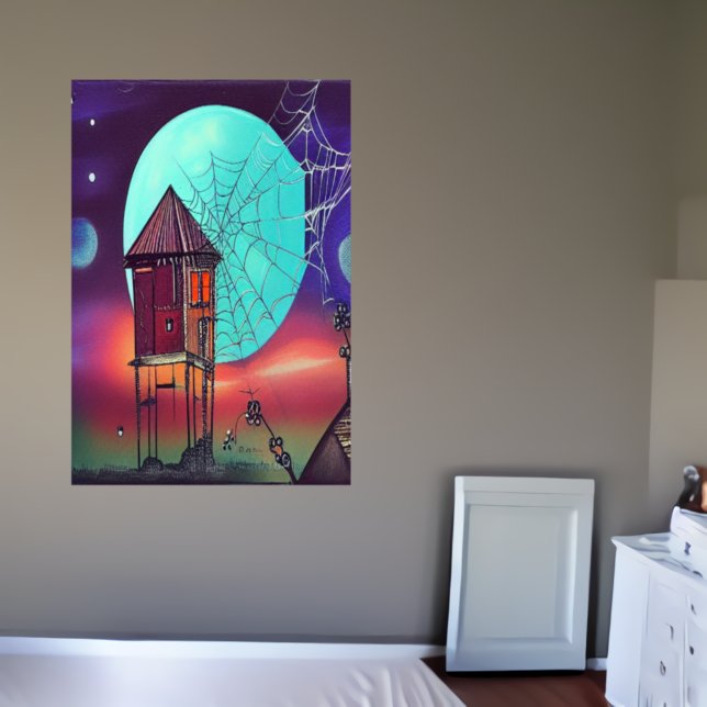 El pueblo y la luna azul | Poster de arte de IA (Subido por el creador)