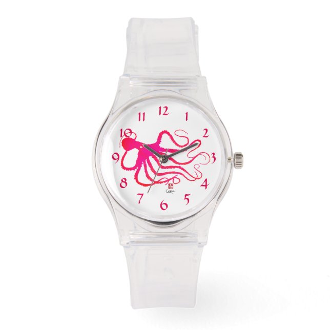 El pulpo de Amy - Reloj de silicio rosa deportivo (Anverso)