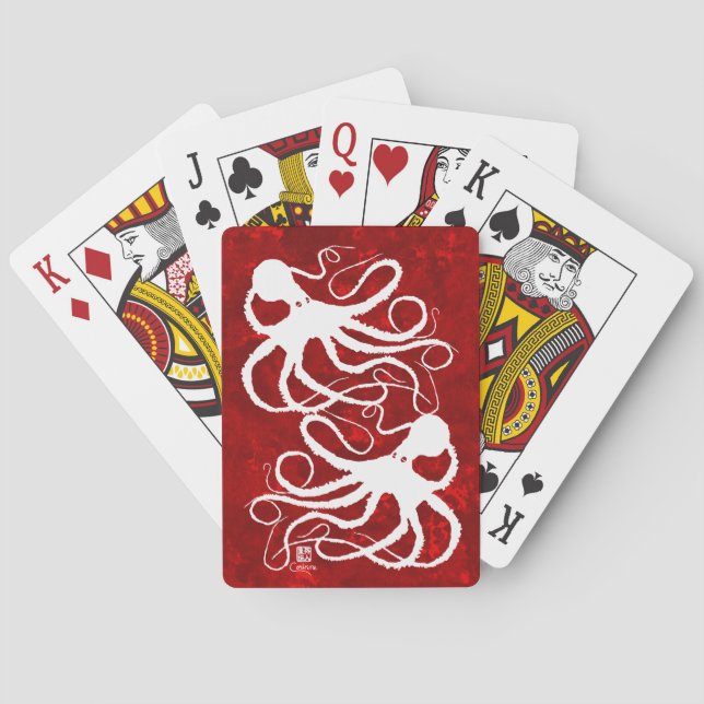 El pulpo de Sybille en rojo - Cartas para jugar en (Reverso)