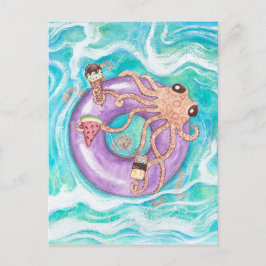 El pulpo en la postal flotante de la piscina