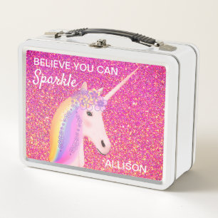 El Purpurina rosa Unicorn Girly Sparkle Personaliz