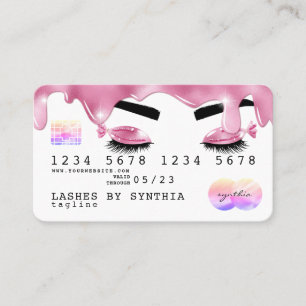 El purpurina rosado gotea en holograma de tarjeta