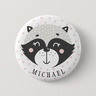 El Racoon lindo embroma el botón del nombre del