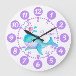 El reloj blanco morado de la ballena tierno del ni