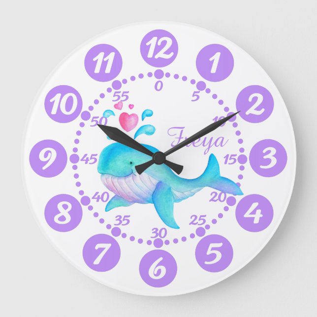 El reloj blanco morado de la ballena tierno del ni (Anverso)