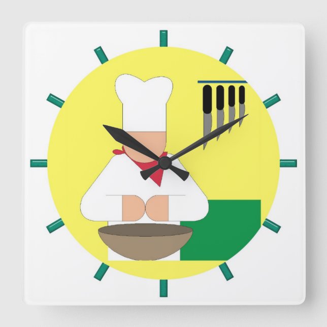 El reloj de la cocina del cocinero - cuadrado (Anverso)