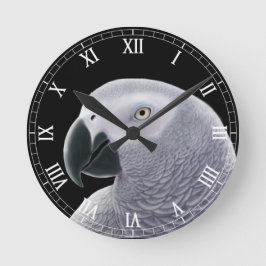 El reloj de pared del loro del gris africano