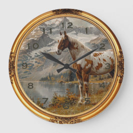 El reloj de pared occidental del caballo salvaje a
