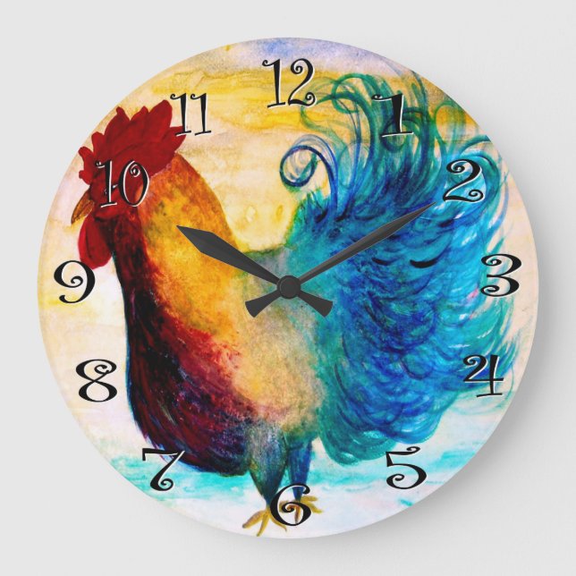 El reloj de pared rojo grande del gallo (Anverso)