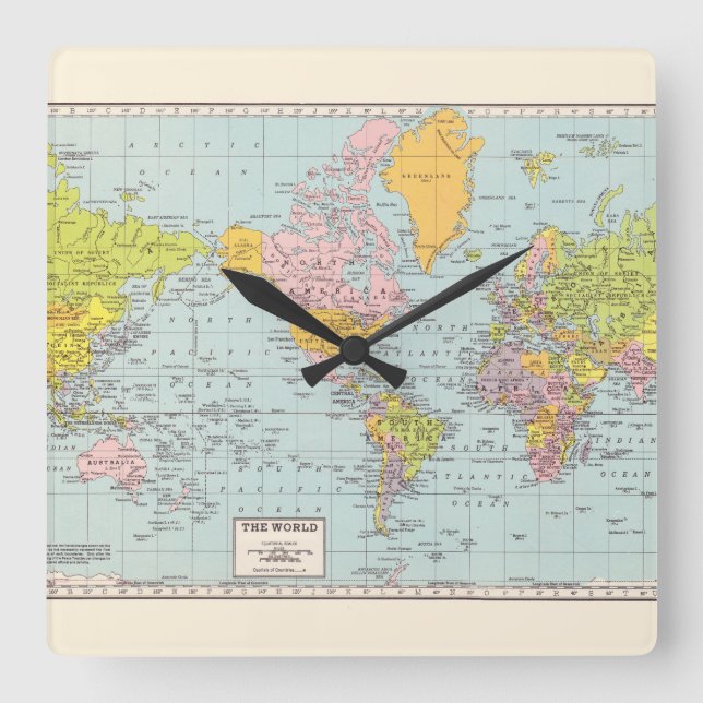 El reloj del muro del Mapa Mundial (Anverso)