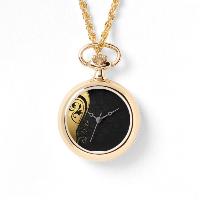El reloj elegante negro y dorado (Anverso)