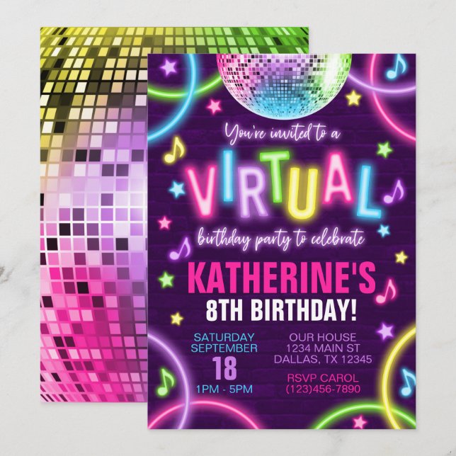 El resplandor de la neón virtual en la invitación  (Anverso / Reverso)