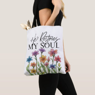 Él restaura mi alma Bolsa tote
