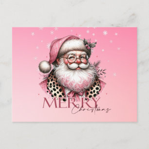 El retro rosado Santa Claus Feliz Navidad