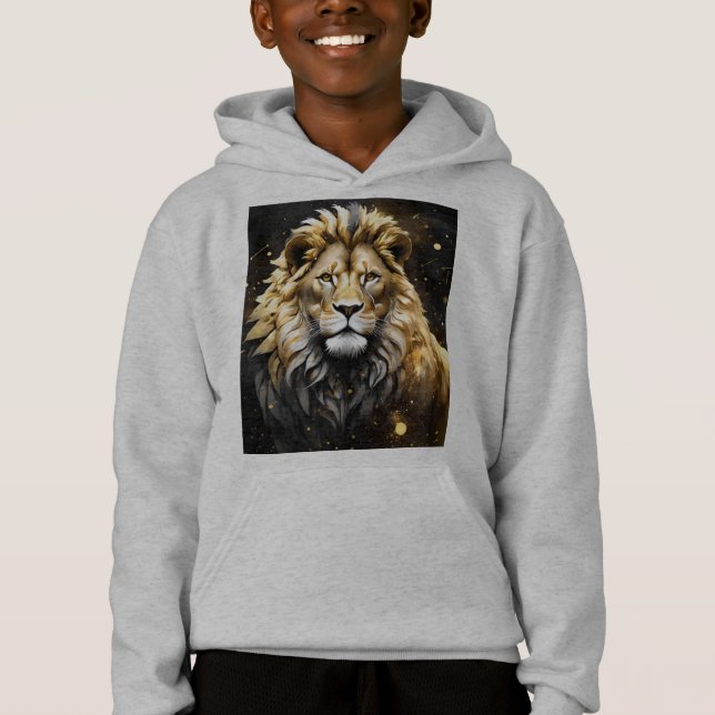 El Rey: Majestuoso León Macho Dorado y Gris, (Anverso)