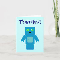 El robot azul lindo le agradece las tarjetas