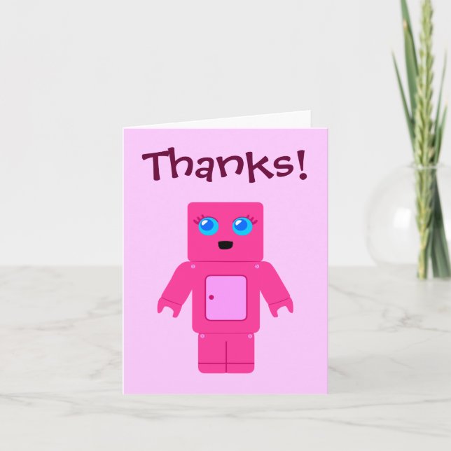 El robot rosado lindo le agradece las tarjetas (Anverso)