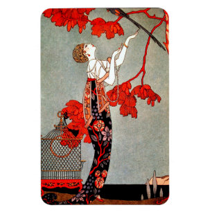 El rojo del art déco del vintage florece el imán