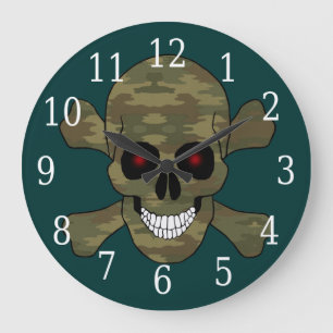 El rojo del camuflaje observa el cráneo y el reloj