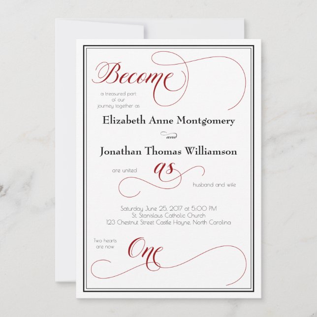 El rojo elegante se convierte en una carta Boda cr (Anverso)