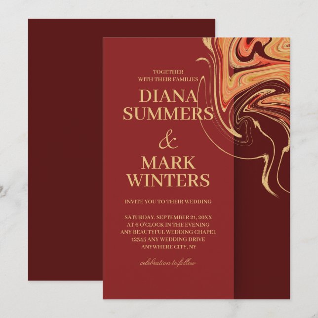 El rojo moderno y el beige abstracto. Invitación a (Anverso / Reverso)