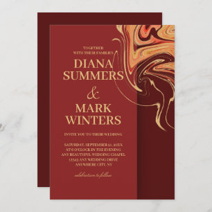 El rojo moderno y el beige abstracto. Invitación a