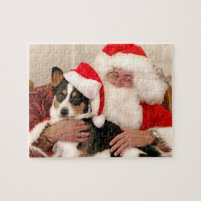 El rompecabezas de los Navidades—Santa y su Corgi  (Horizontal)