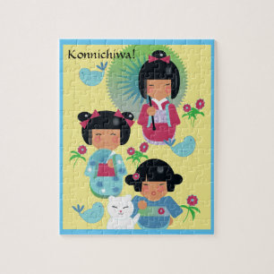 El rompecabezas de los niños de la muñeca japonesa