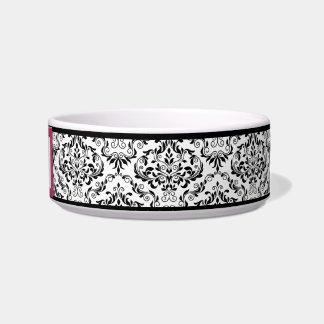 El rosa cosió el cuenco del gato del damasco del