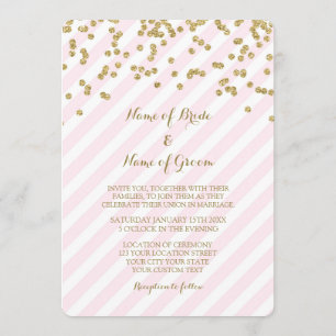 El rosa del confeti del oro raya invitaciones de