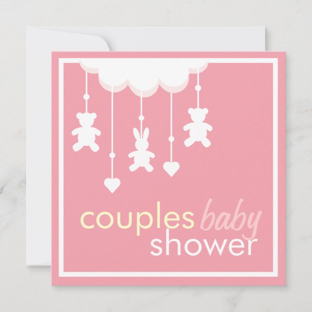 El rosa dulce junta la invitación de Baby Shower (Anverso)
