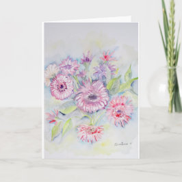 El rosa florece la tarjeta en blanco