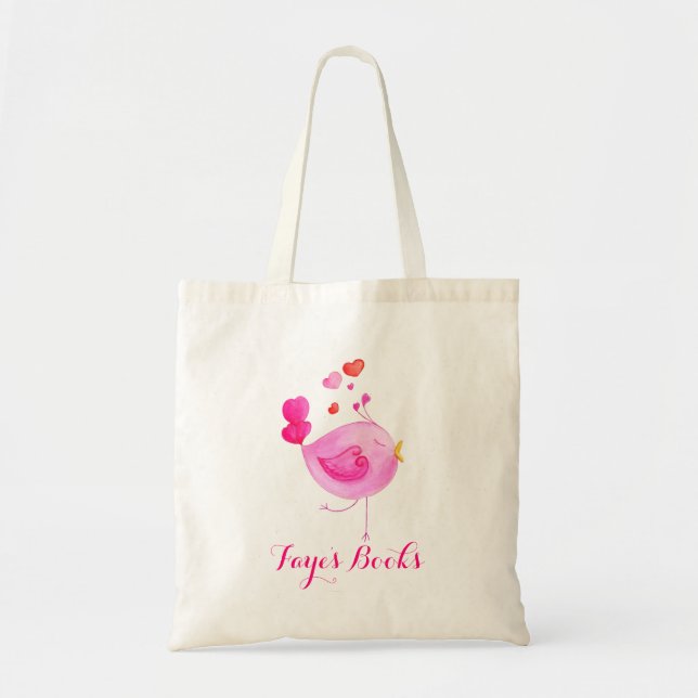 El rosa lindo del pájaro embroma la bolsa de asas (Frente)