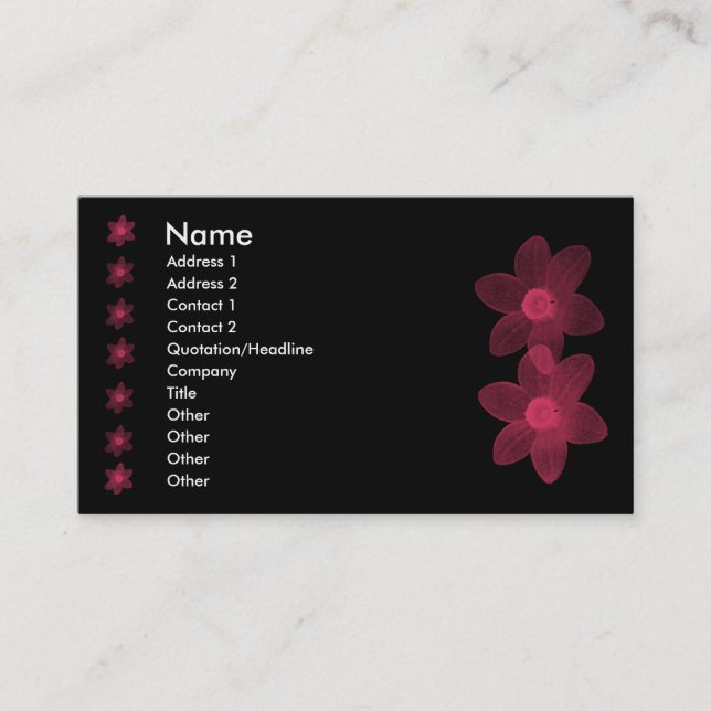 El rosa transparente florece la tarjeta de visita (Anverso)