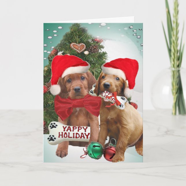 El Setter Irlandés Puppies Yappy Holiday Tarjetas  (Anverso)