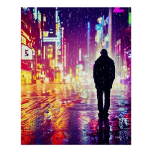 El solitario Cyberpunk En El Poster De La Lluvia