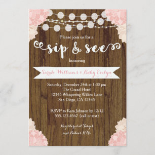 El sorbo rústico floral rosado y ve la invitación