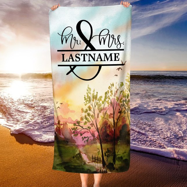 El Sr. y la Sra. Beach Toalla Luna de Miel (Personalized Mr. and Mrs. Beach Towel Honeymoon)