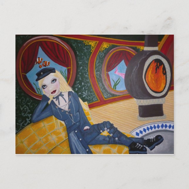 El submarino Steampunk Capitán cerca - postal (Anverso)