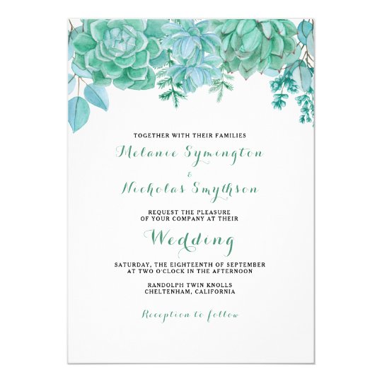 El Succulent y el boda del eucalipto invitan a Invitación 12,7 X 17,8 Cm
